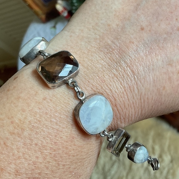 Sterling Silver 925 Smoke Topaz/Moon Stone/Citrine beautiful bracelet - Picture 9 of 11